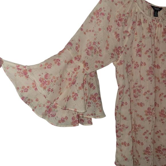 Chaps Floral Blouse with Bell Sleeves - Picture 3 of 4